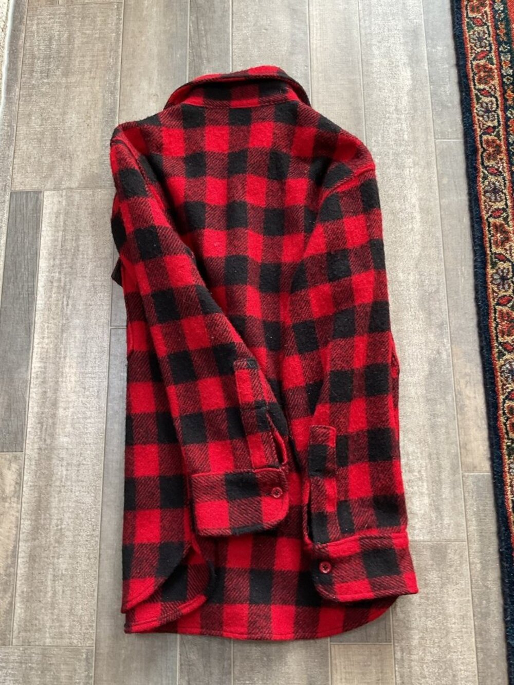 VTG Woolrich Buffalo Plaid Wool Flannel Shirt Jacket USA Hunting Shacket Small - Picture 5 of 8